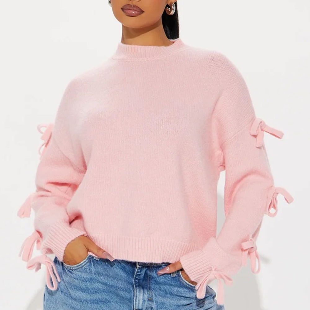 Pretty In Pink Bow Sweater - Pink - Medium
